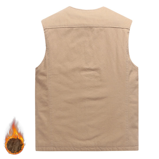 Herren Robuste Thermo-Canvas‑Weste mit wärmendem Teddyfutter und Knopfverschluss Nord Taschen