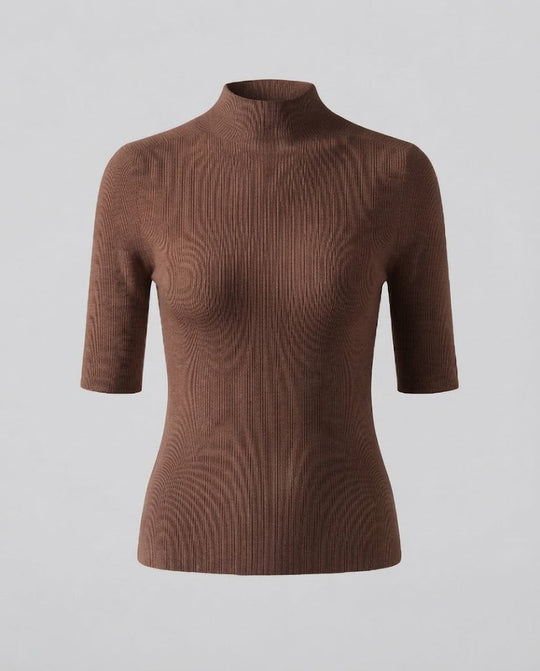 Damen Halbarm Feinstrickpullover mit kurzem Stehkragen und figurbetonter Passform Nord Taschen