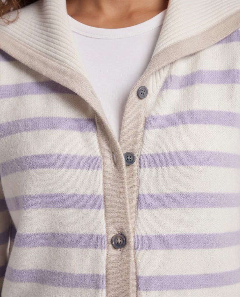Damen Breton-inspirierter Kapuzen-Cardigan mit soften Feinstrickstreifen Nord Taschen