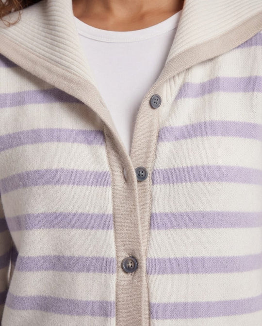 Damen Breton-inspirierter Kapuzen-Cardigan mit soften Feinstrickstreifen Nord Taschen
