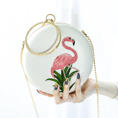 Damen Clutch mit buntem Flamingo-Motiv und eleganter Reißverschluss Nord Taschen