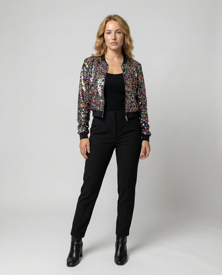 Damen Bomberjacke mit Pailletten
