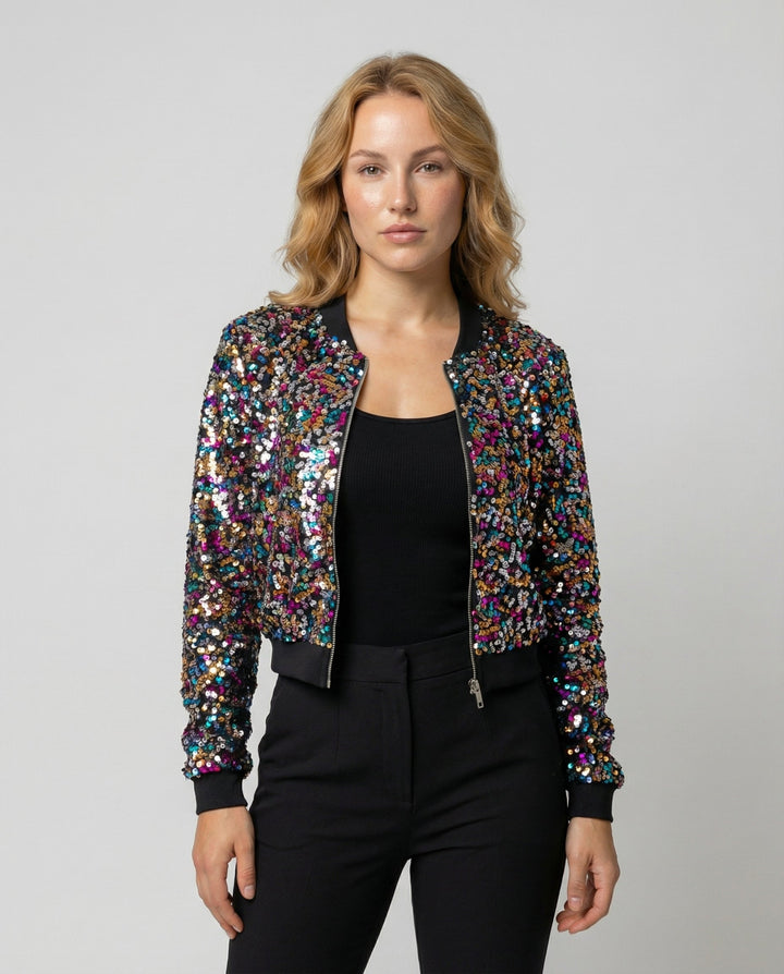 Pailletten Bomberjacke Damen