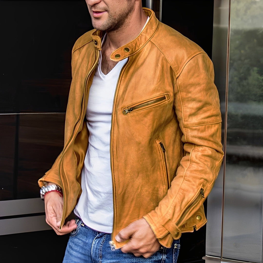 Vielseitige Lederjacke mit Stehkragen für Herren