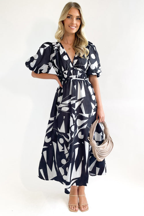 Real Love Print Puffärmel Maxi Kleid