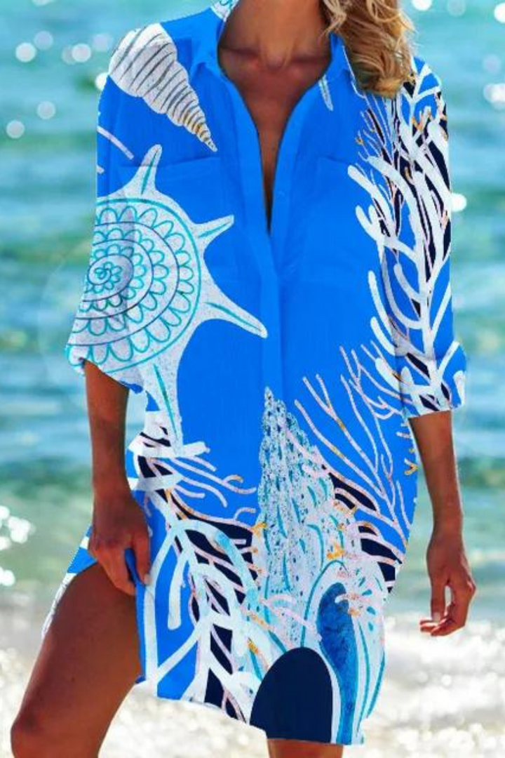 Nord Taschen - Lange Strandbluse mit Meeresmotiv