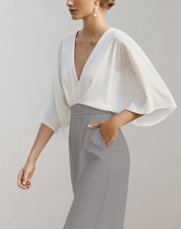 Nord Taschen Damen Jumpsuit mit V-Ausschnitt und weitem Bein