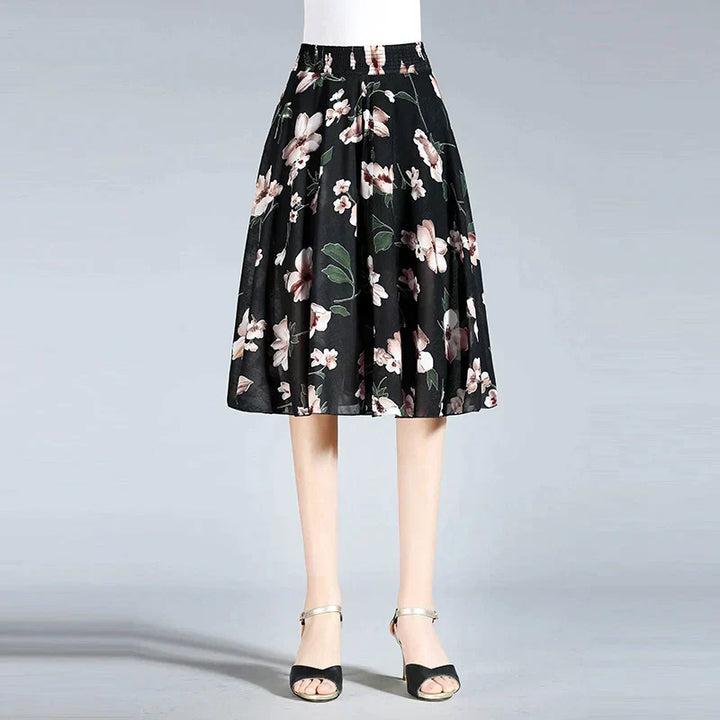 Damen Chiffon Culottes mit Breiten Beinen und Hoher Elastischer Taille
