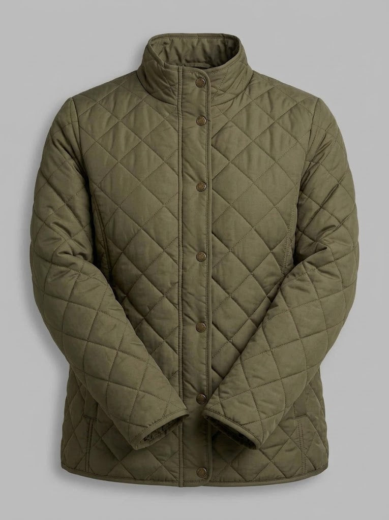 Damen Gesteppte Kurzjacke mit Diamantstepp, Rundhals und Pattentaschen Nord Taschen