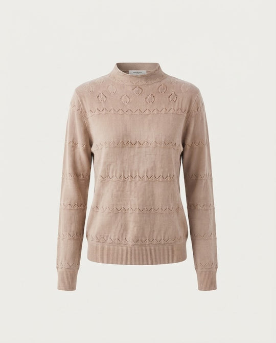 Damen Feinstrick-Pullover mit dezentem Ajourstreifen und kurzem Stehkragen Nord Taschen