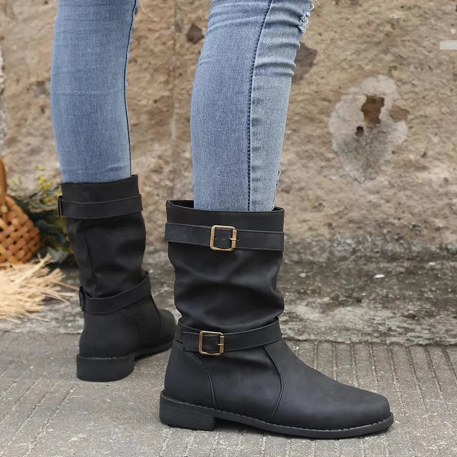 Vintage Schnalle Strap Western Ankle Boots für Frauen