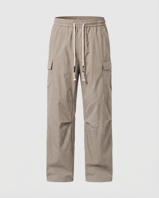 Herren Weite Nylon-Baggy-Cargohose mit Kordelzug und Zipper-Tasche Nord Taschen