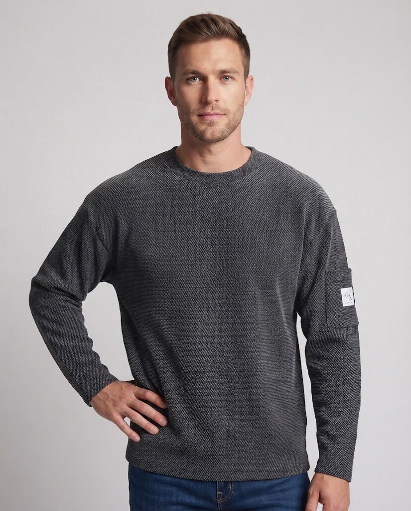 Herren Relaxed-Fit Strukturstrick-Pullover Nord Taschen