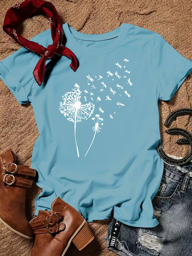 T-Shirt Mit Löwenzahn-Print Und Rundhalsausschnitt