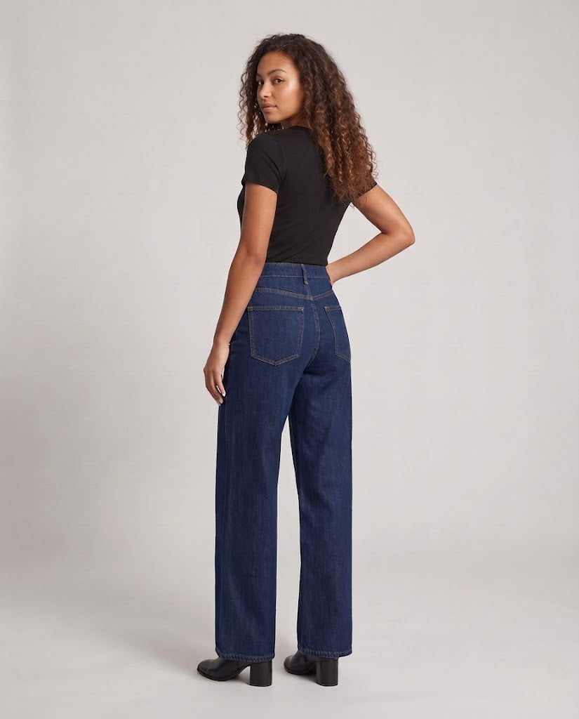 Damen hochgeschnittene weite Denimhose mit weitem Bein und klassischem Finish Nord Taschen