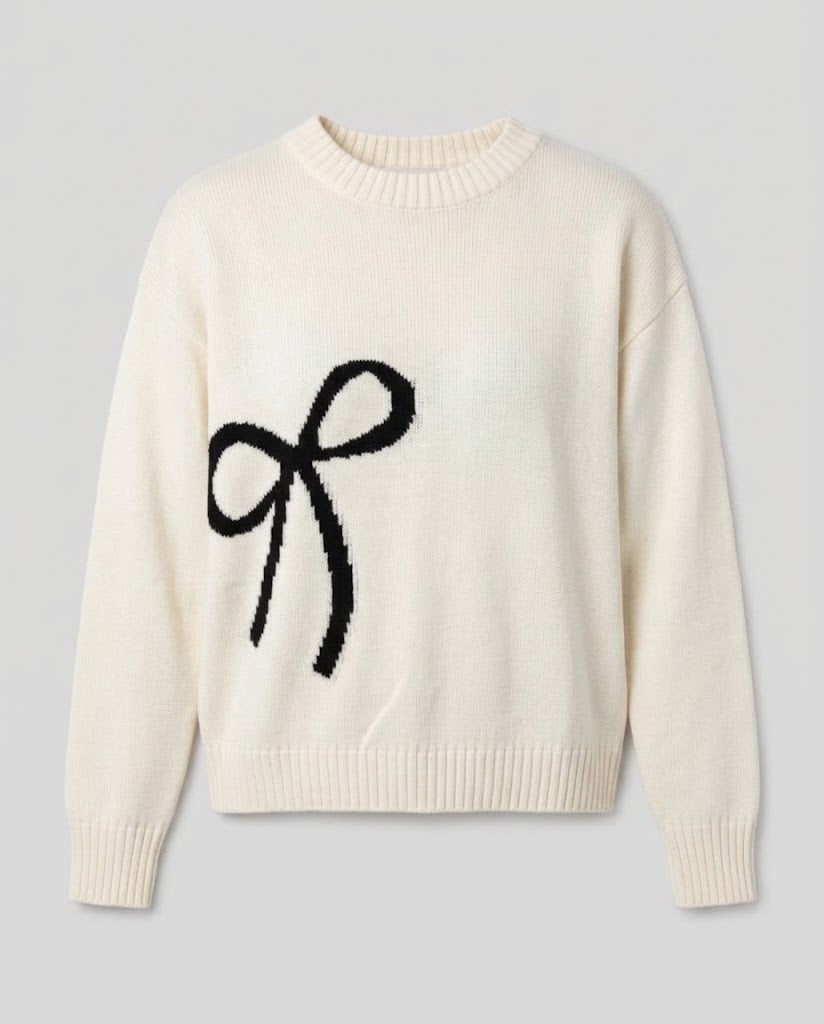 Damen Feinstrickpullover mit Intarsia‑Schleifenmotiv, Rundhalsausschnitt und lässiger Passform Nord Taschen