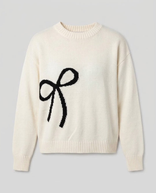 Damen Feinstrickpullover mit Intarsia‑Schleifenmotiv, Rundhalsausschnitt und lässiger Passform Nord Taschen