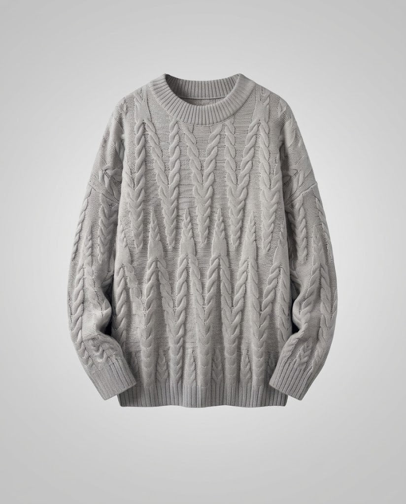 Unisex Oversized Kabelstrick-Longpullover mit tiefer Schulterpartie und Rippbündchen Nord Taschen