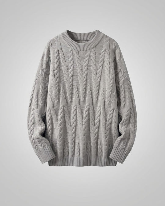 Unisex Oversized Kabelstrick-Longpullover mit tiefer Schulterpartie und Rippbündchen Nord Taschen