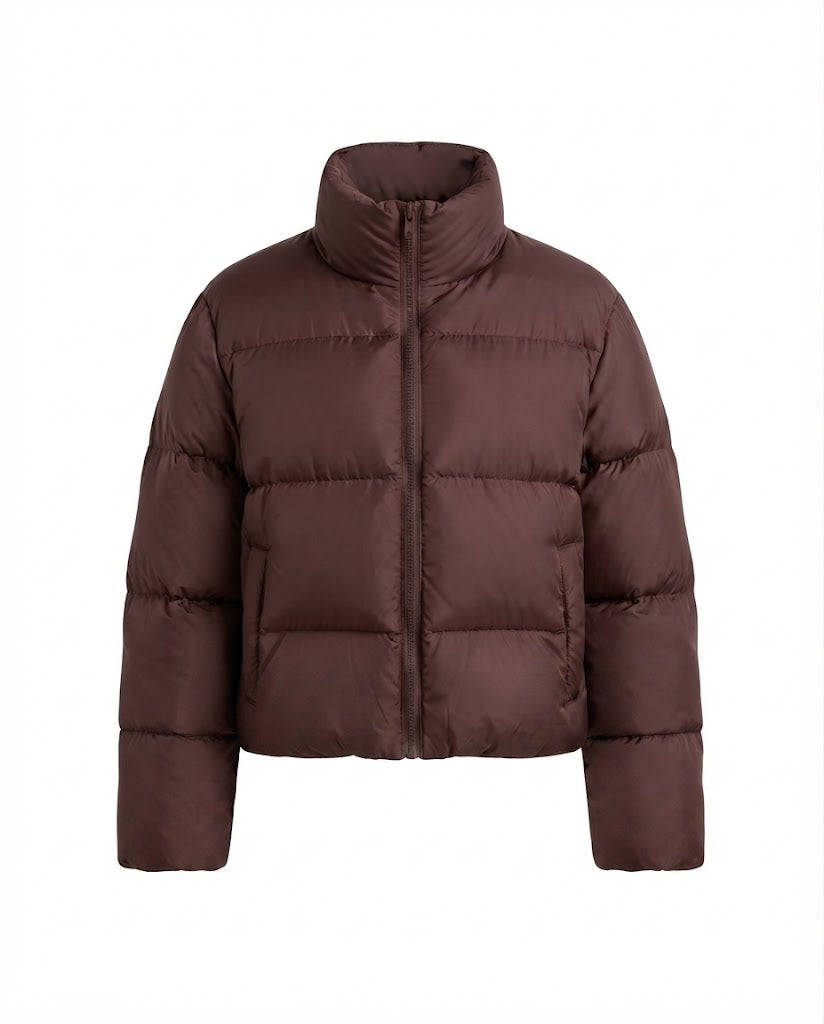 Damen ultraleichte kapuzenlose oversized Pufferjacke mit hohem Stehkragen, leiser Außenschicht und thermisch isolierender Füllung