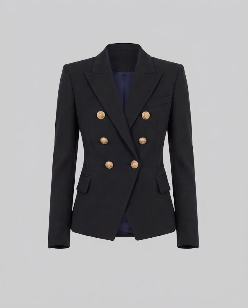 Damen Zweireihiger taillierter Blazer im präzisen Tailoring mit dekorativen Metallknöpfen Nord Taschen