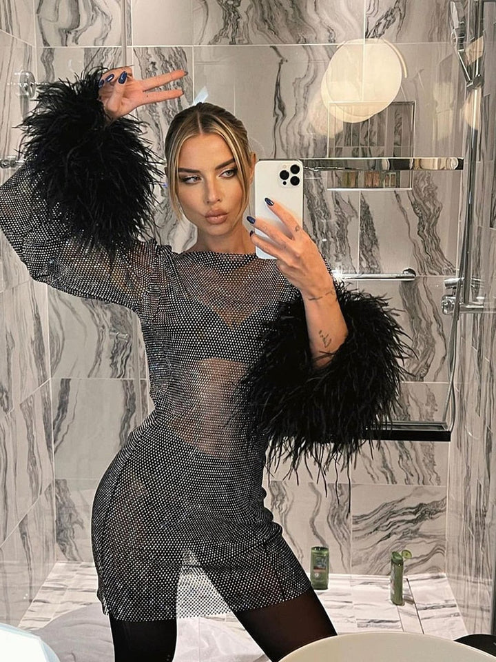 Glänzendes Festkleid Mit Mesh-Stoff Für Damen Festmode