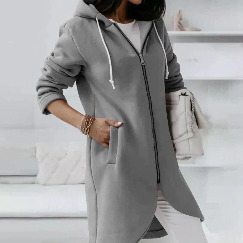 Lässiger Herbst Lange Kapuzenpullover mit Reißverschluss für Frauen