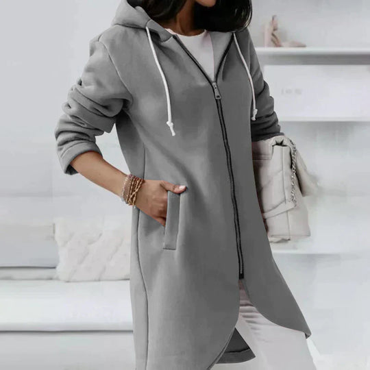 Lässiger Herbst Lange Kapuzenpullover mit Reißverschluss für Frauen