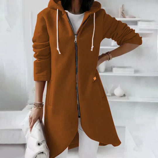 Lässiger Herbst Lange Kapuzenpullover mit Reißverschluss für Frauen