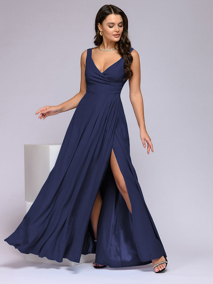 Elegantes Maxi Kleid mit Tiefem V-Ausschnitt und Schlitz