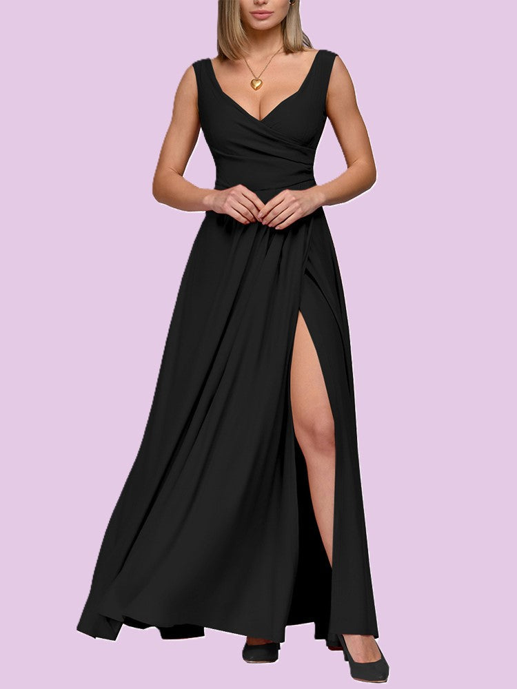 Elegantes Maxi Kleid mit Tiefem V-Ausschnitt und Schlitz