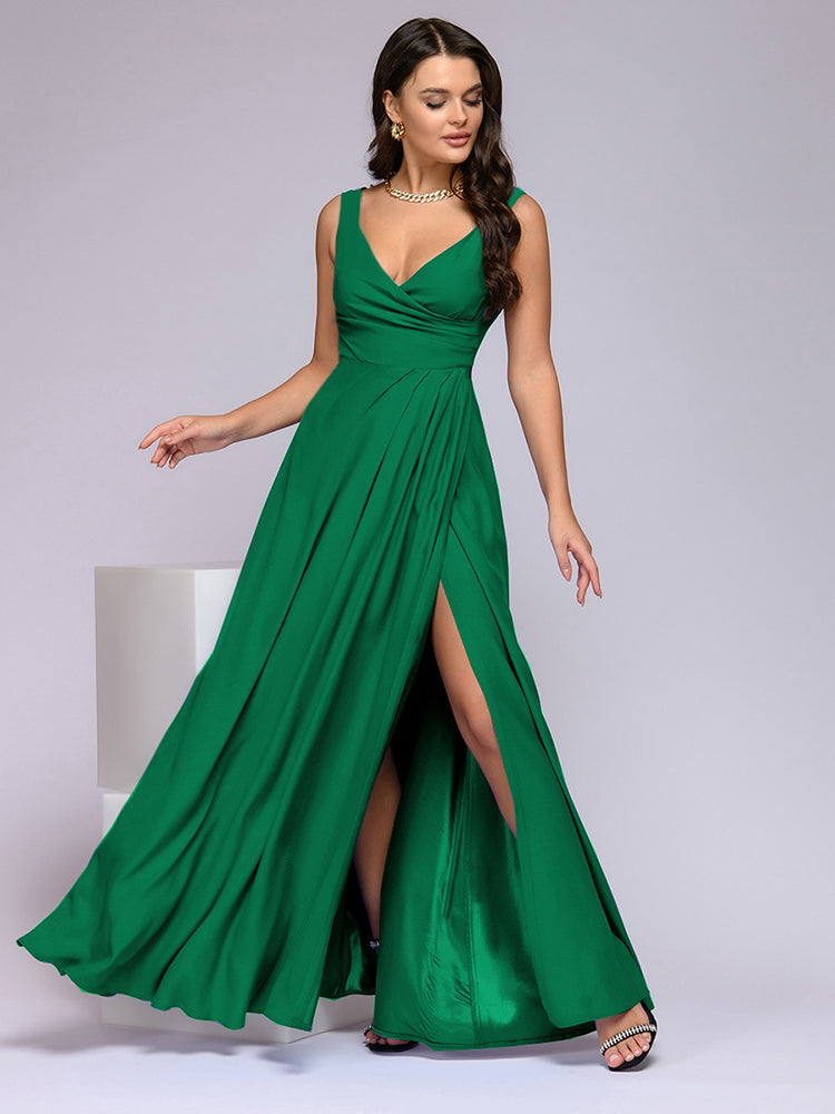Elegantes Maxi Kleid mit Tiefem V-Ausschnitt und Schlitz