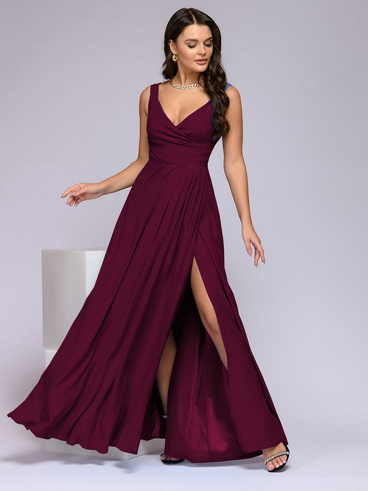 Elegantes Maxi Kleid mit Tiefem V-Ausschnitt und Schlitz