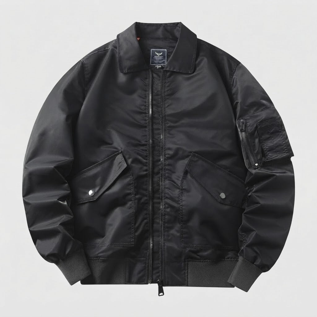 Herren Wärmegefütterte Nylon-Bomber mit isolierender Wattierung, Ärmel-Utility-Tasche und elastischem Bund Nord Taschen