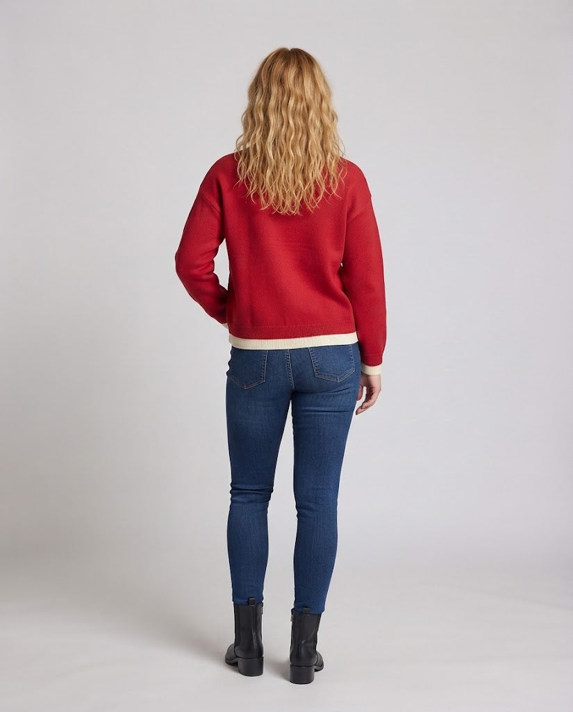 Damen Oversize Strickcardigan mit Kontrastbündchen und Knopfverschluss Nord Taschen