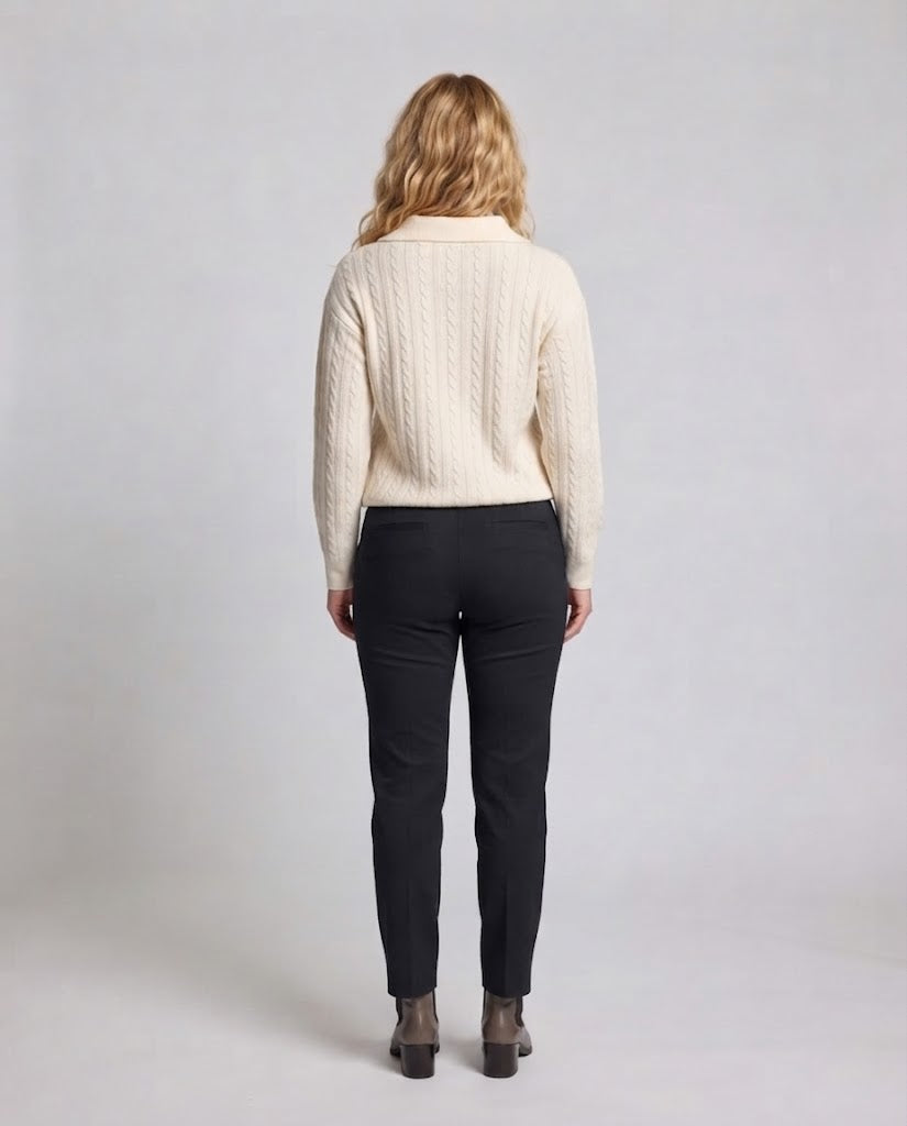 Damen Oversize Strickpullover mit Polokragen und Zopfmuster Nord Taschen