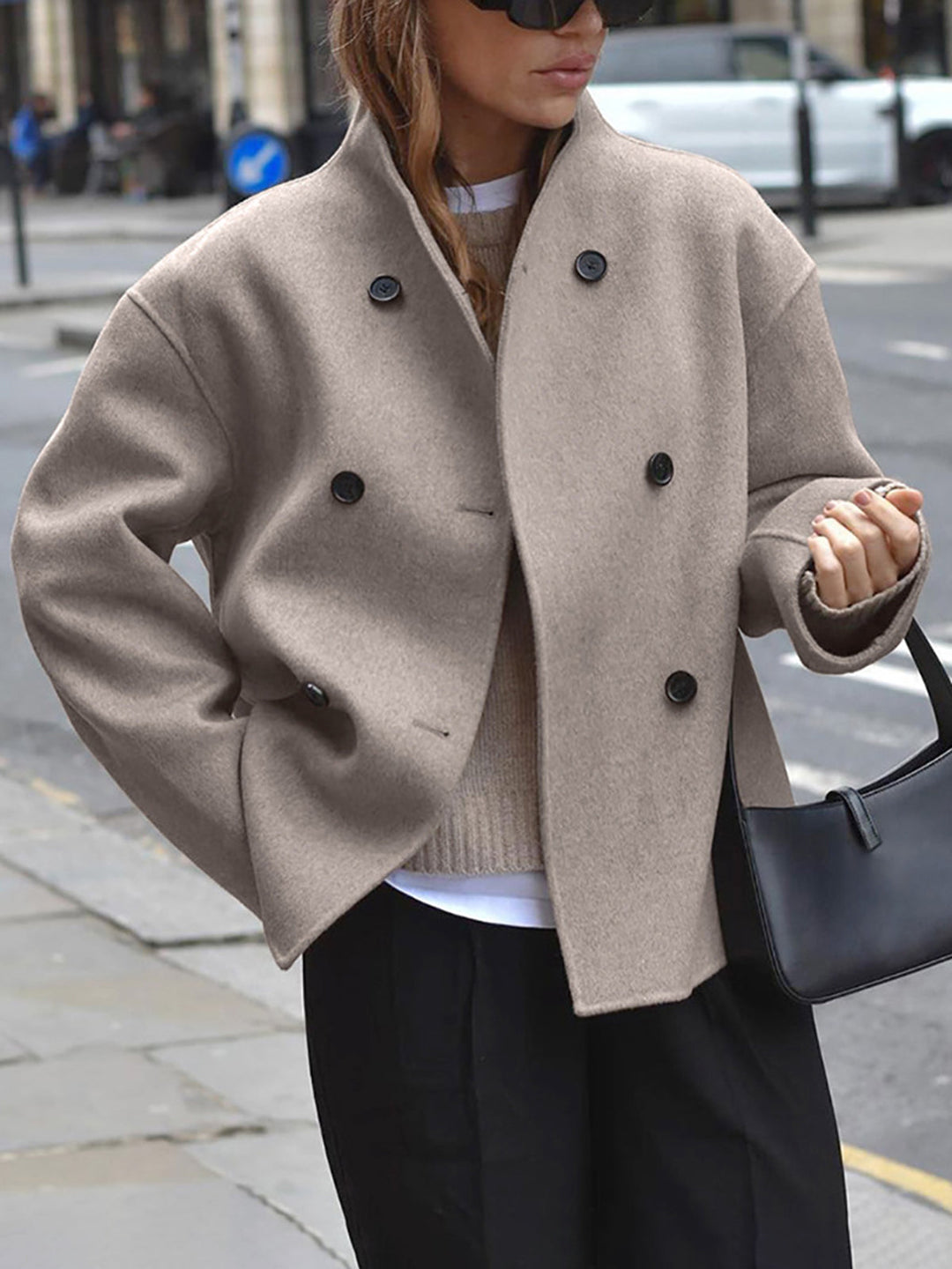 Nord Taschen | Damenjacke – Kurze Wolljacke in Beige mit Stehkragen & Knopfverschluss