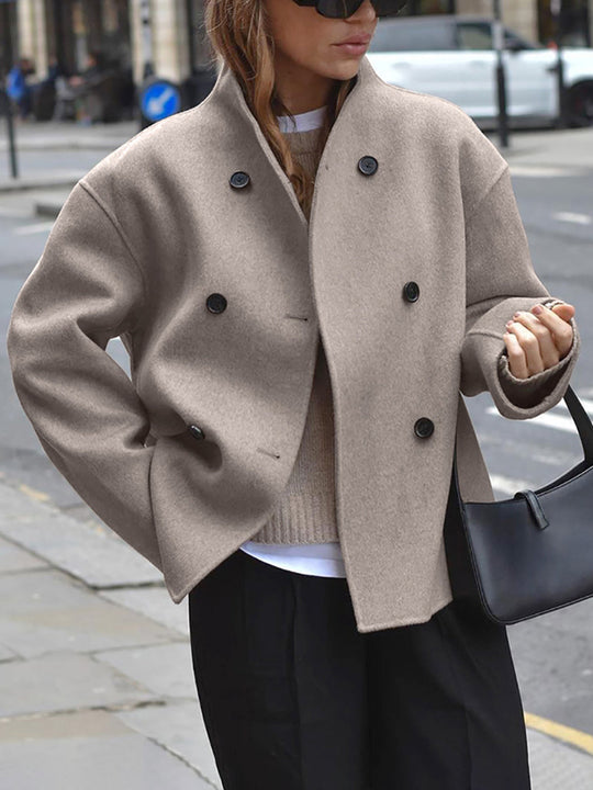 Avellé | Damenjacke – Kurze Wolljacke in Beige mit Stehkragen & Knopfverschluss