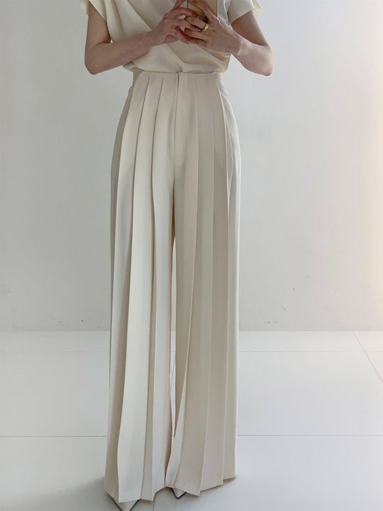 Elegante Plissierte High Waist Hose mit Weitem Bein