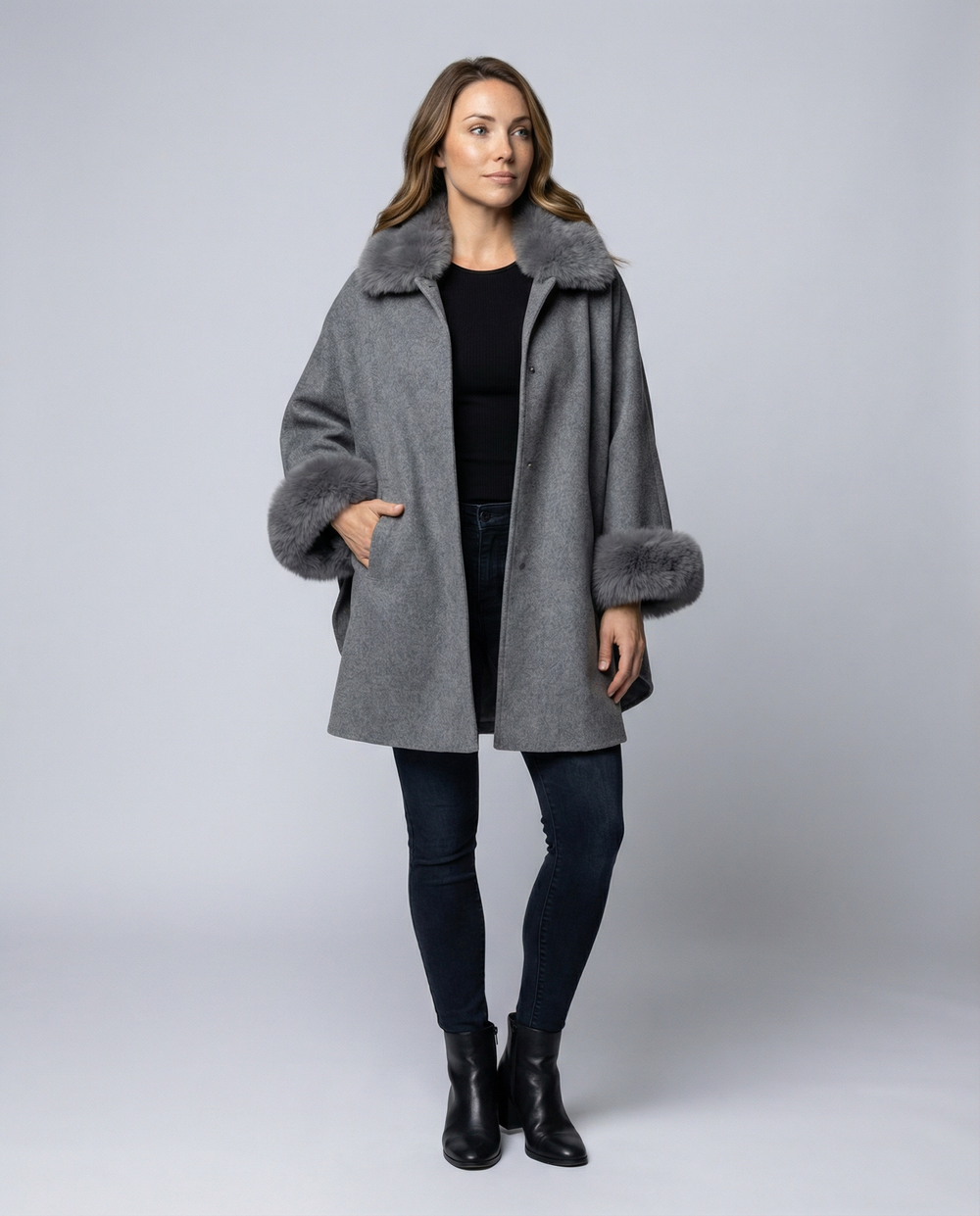 Damen Capejacke Kunstpelz