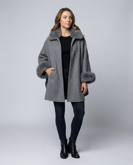 Damen Capejacke Kunstpelz