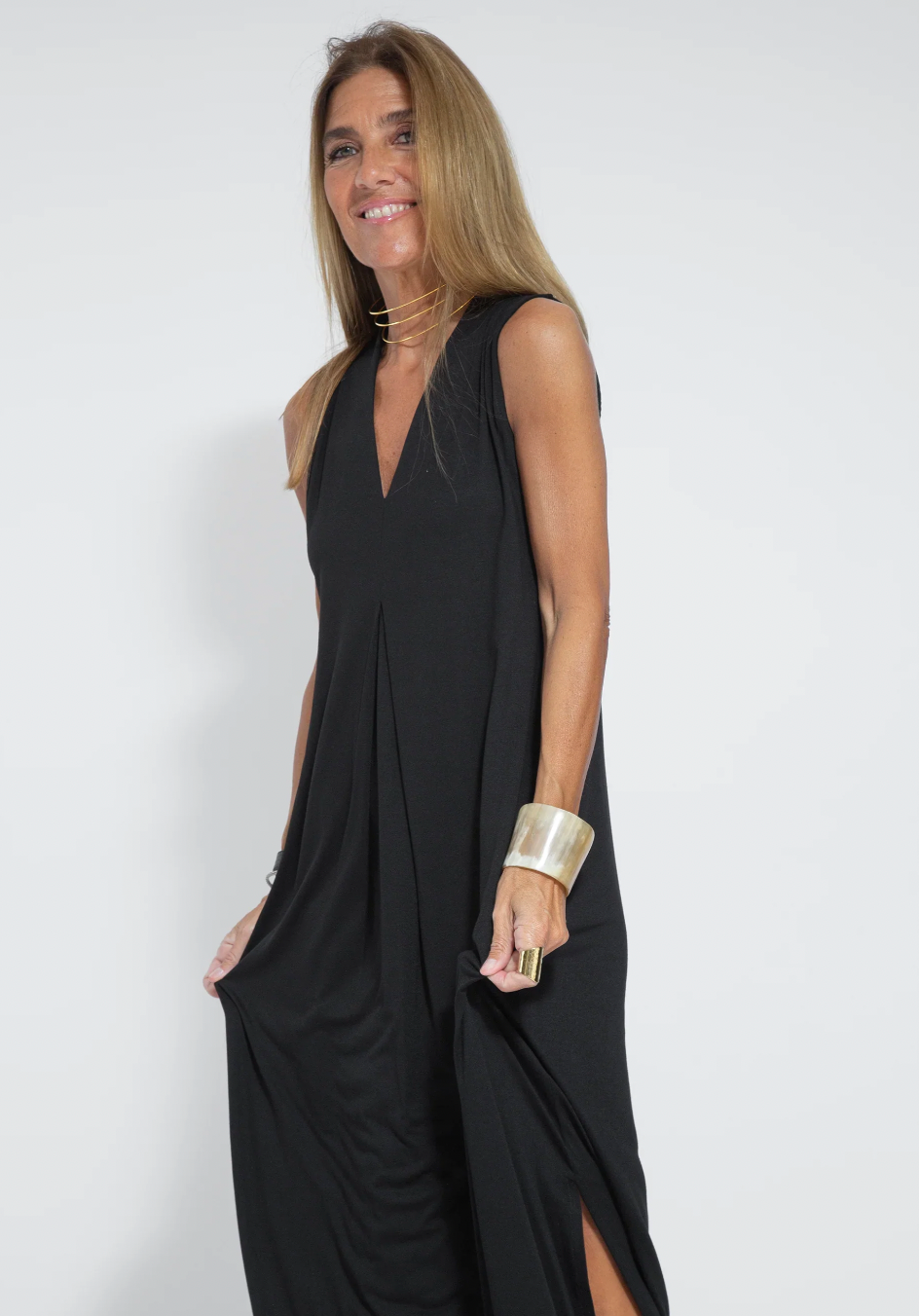 Set mit Langem, Schlank Machendem Kleid und Weste