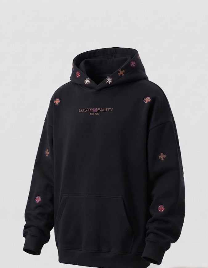 Herren Oversize-Kapuzenpullover aus schwerer Baumwollmischung mit gesticktem Logo Nord Taschen