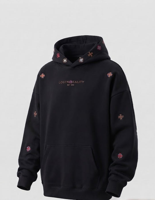 Herren Oversize-Kapuzenpullover aus schwerer Baumwollmischung mit gesticktem Logo Nord Taschen