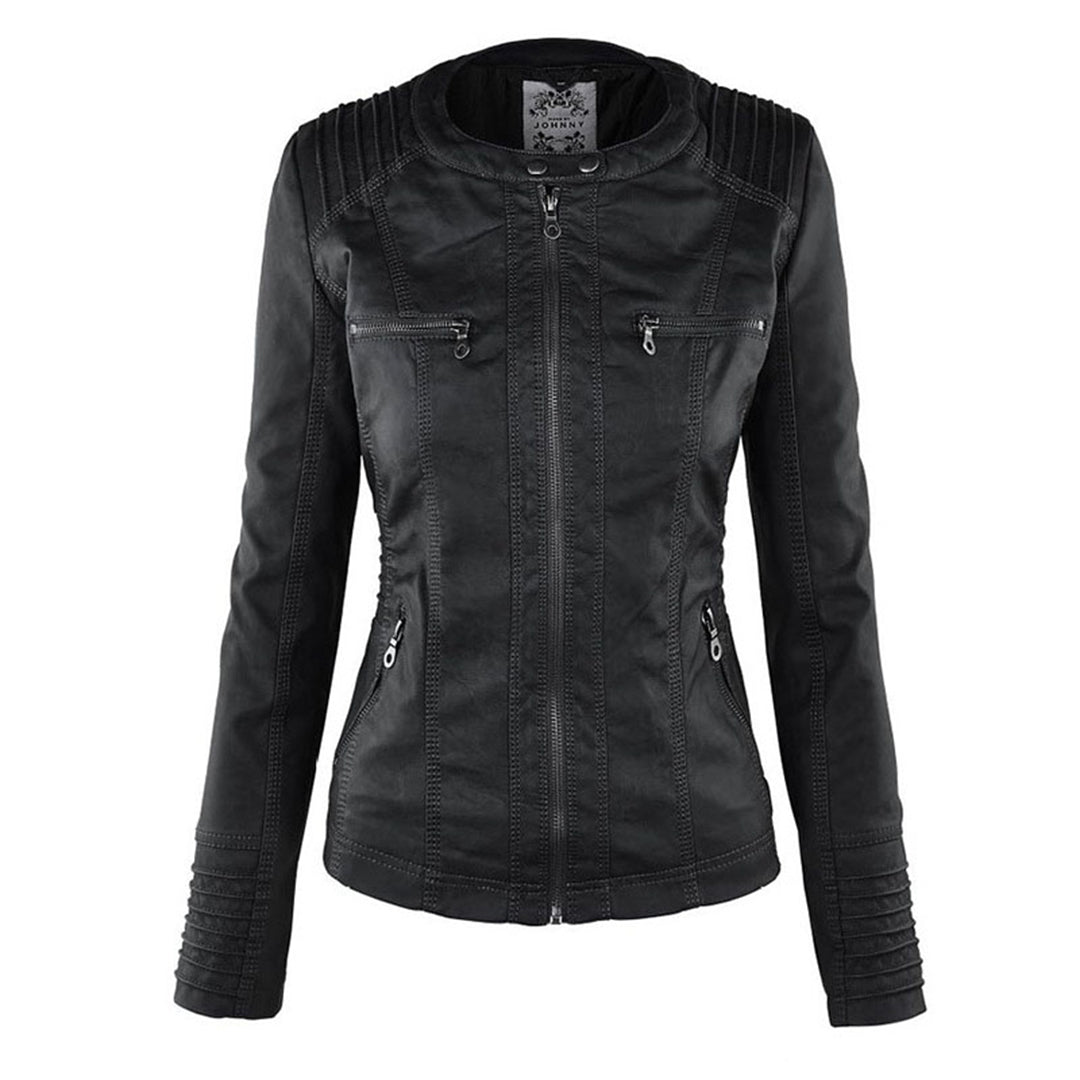 Wasserdichte Damen Lederjacke Mit Abnehmbarem Kapuzen