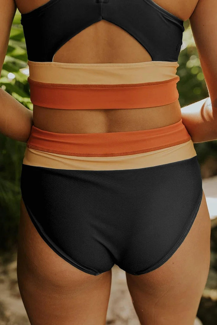 Nord Taschen | Schwarzes Colorblock Cut Back Bikini-Set