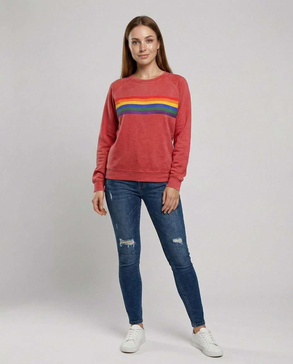 Weicher Regenbogen Pullover Damen