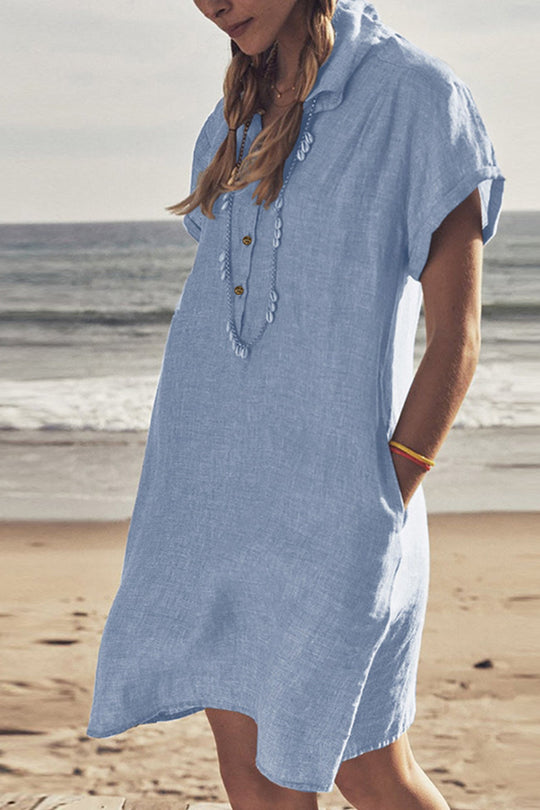 Knopf Unten Baumwoll Strandkleid