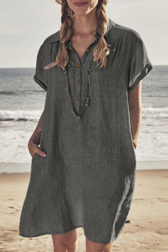 Knopf Unten Baumwoll Strandkleid