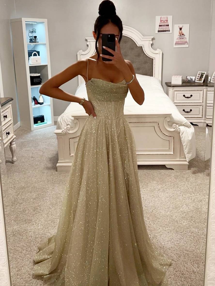 Lange Kleid Bräunung mit Feinern Trägern Ärmellos Damen Elegant Abend Zeremonie